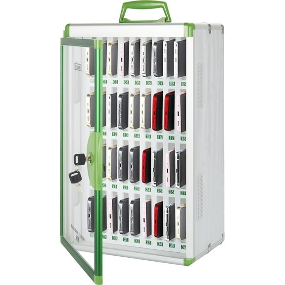 Glosen 36 Slots Cell Phone Locker, Cell Phone Storage Cabinet, Wall Mount Organizer with 2 Keys, Aluminum Pocket Chart, Mobile Phone Lockbox with Handle for Classroom Office (Green)