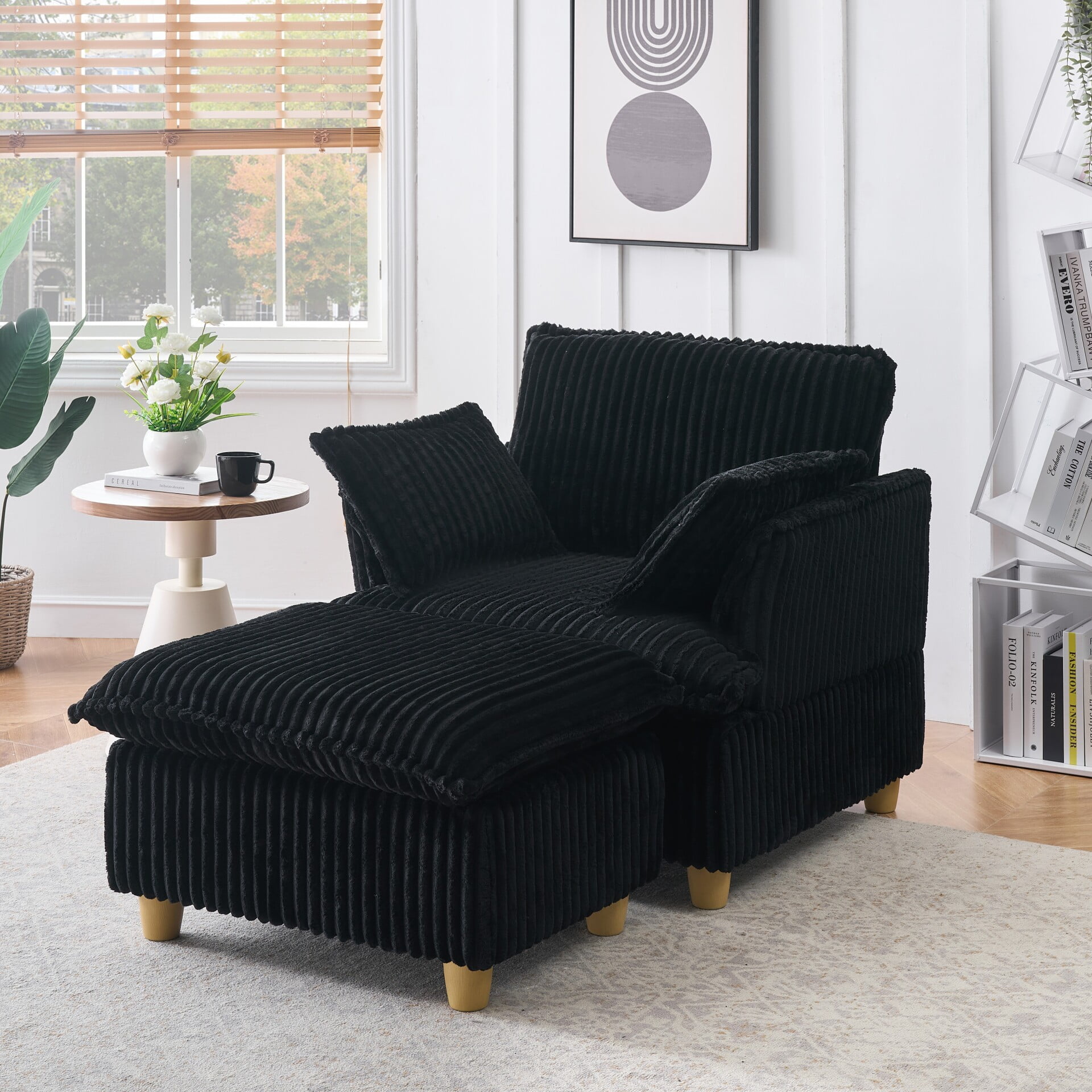 36" Small Chaise Lounge Indoor, Modern Corduroy Sleeper Chair with ...