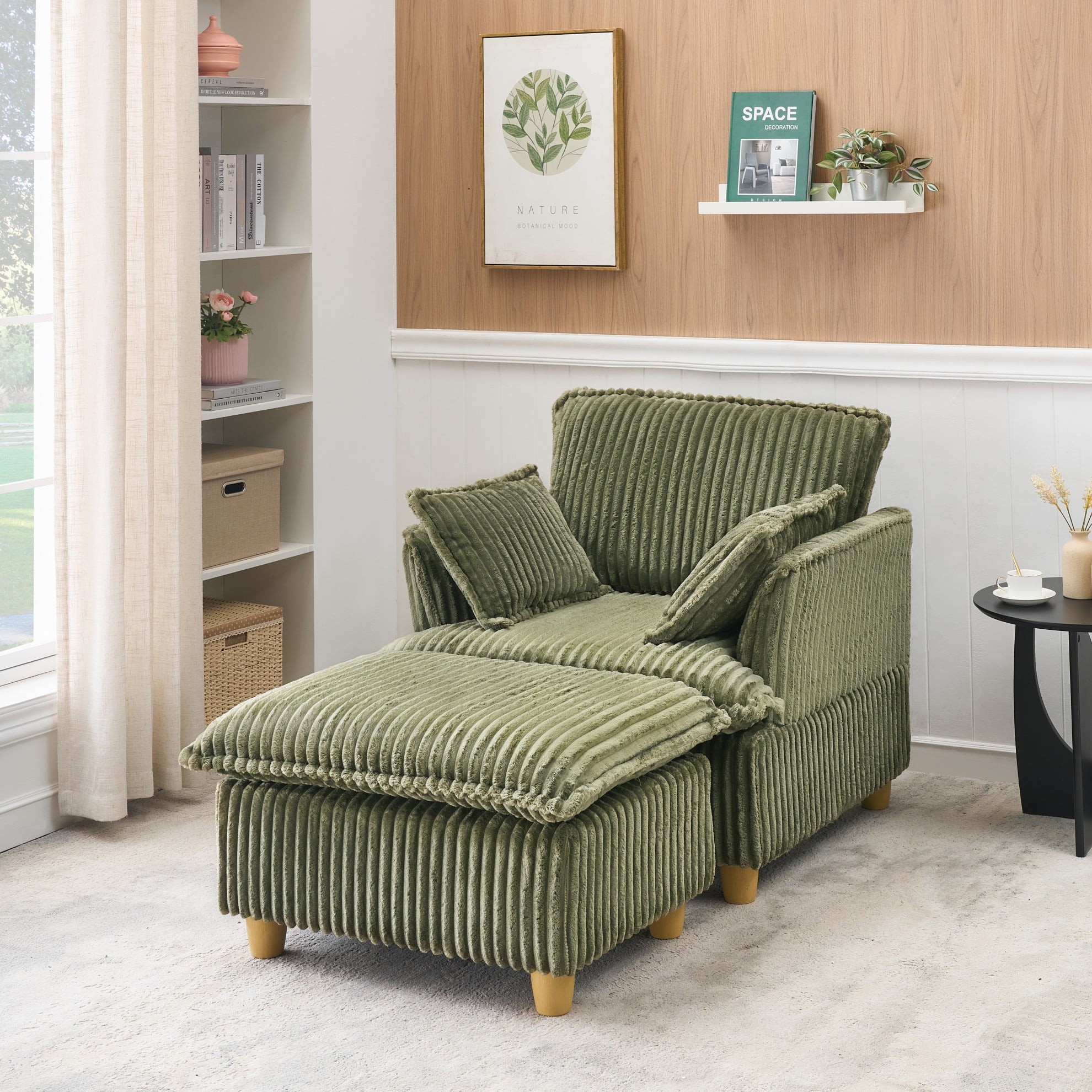 36" Small Chaise Lounge Indoor, Modern Corduroy Sleeper Chair with ...
