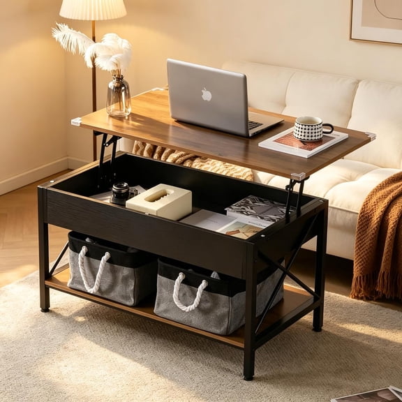 36" Small Lift Top Coffee Table with 2 Free Cloth Storage Bins