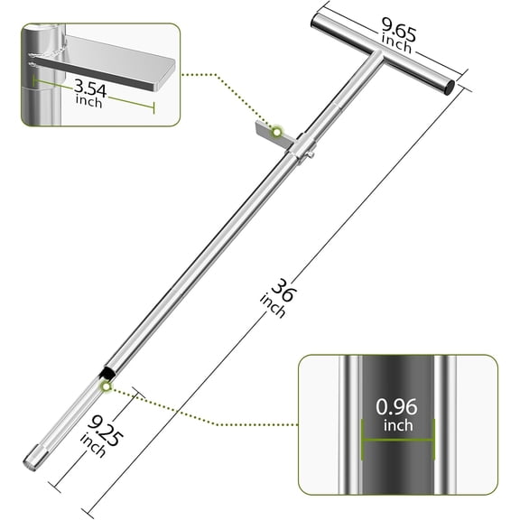 36" Soil Probe 304 Stainless Steel Straight Soil Sampler Probe with Foot Pedal and Sample Bags for Lawn Garden Farm Plants, T-Handle Soil Test Kits with Weed Puller Tool for Soil Sampling
