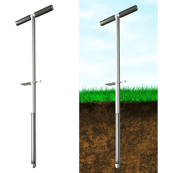 36" Soil Sample Probe Stainless Steel T-Style Handle Sampling Soil Probe Soil Sample Test Tool Kits with Foot Pedal and Reusable Sample Bags for Farm/Agriculture/Garden/Lawn/Golf Course