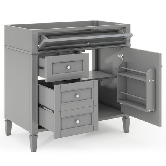 36" Solid Wood Bathroom Vanity Base without Sink | Modern cabinet with 3 drawers and door organizer