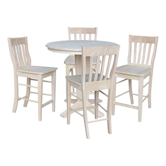 36" Solid Wood Round Counter Height Extension Table with 12" Leaf and 4 Stools