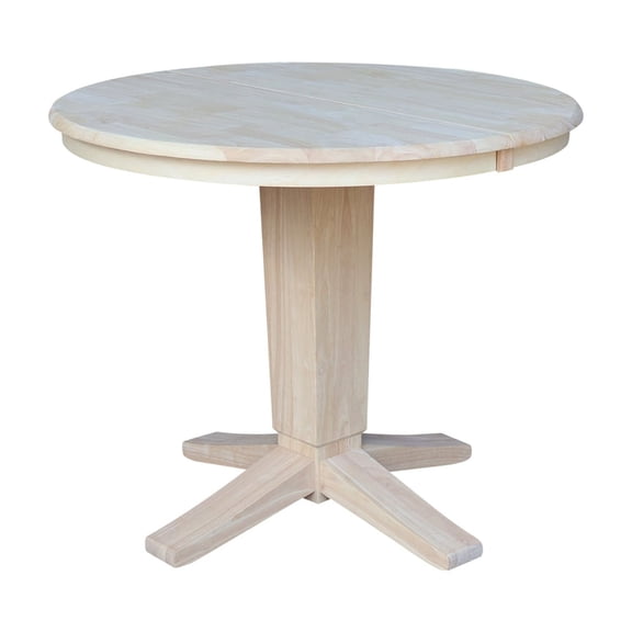 36" Solid Wood Round Extension Dining Table with 12" Leaf and 2 Dining Chairs