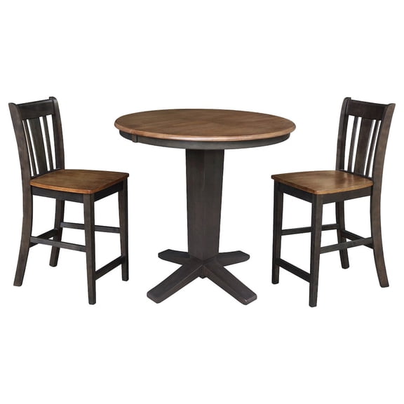36" Solid Wood Round Extension Table with 2 Counter Height Stools