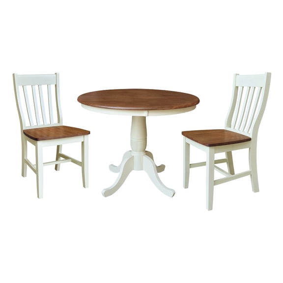 36" Solid Wood Round Pedestal Dining Table with 2 Dining Chairs - Multi-Color