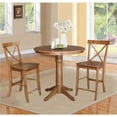 thumbnail image 1 of 36" Solid Wood Round Pedestal Table in Distressed Oak with 2 X-Back Stools, 1 of 5