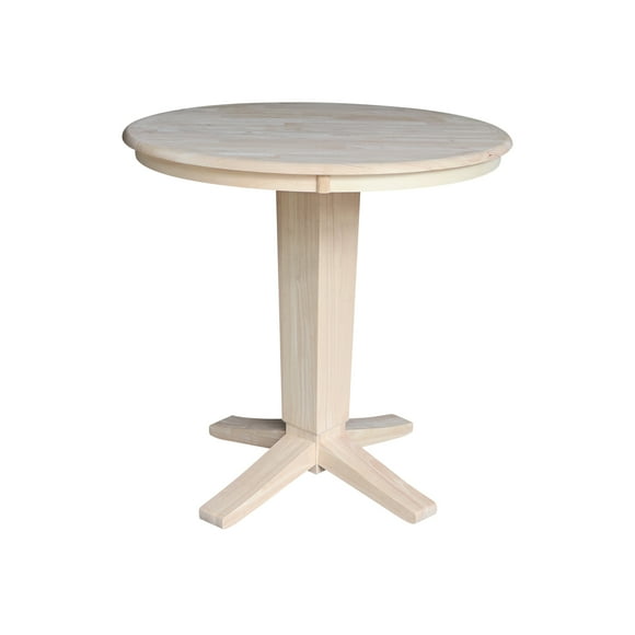 36" Solid Wood Round Top Counter Height Pedestal Dining Table in Unfinished