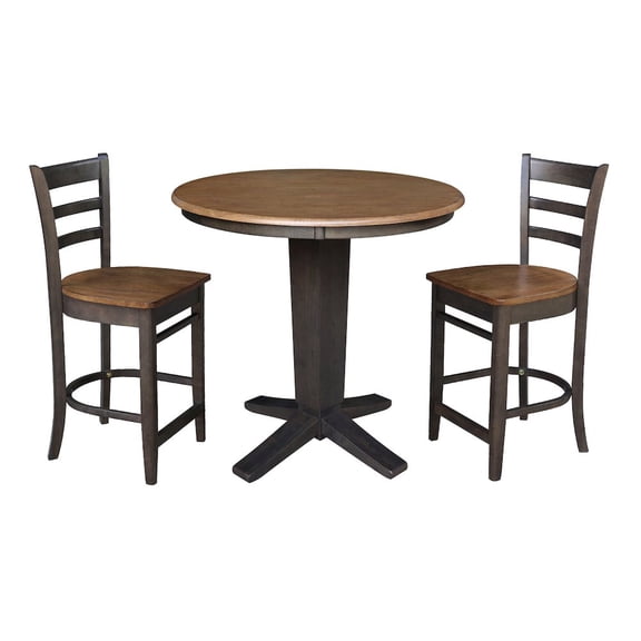 36" Solid Wood Round Top Dining Table with 2 Counter Height Stools