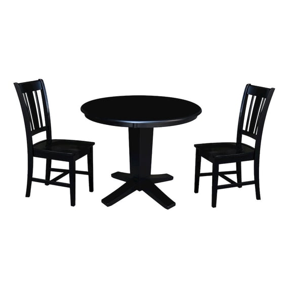 36" Solid Wood Round Top Dining Table with 2 Dining Chairs