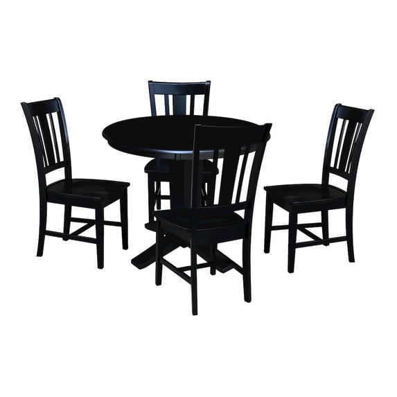 36" Solid Wood Round Top Dining Table with 4 Dining Chairs