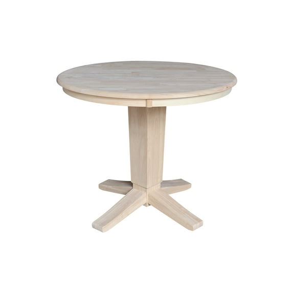 36" Solid Wood Round Top Pedestal Dining Table in Unfinished