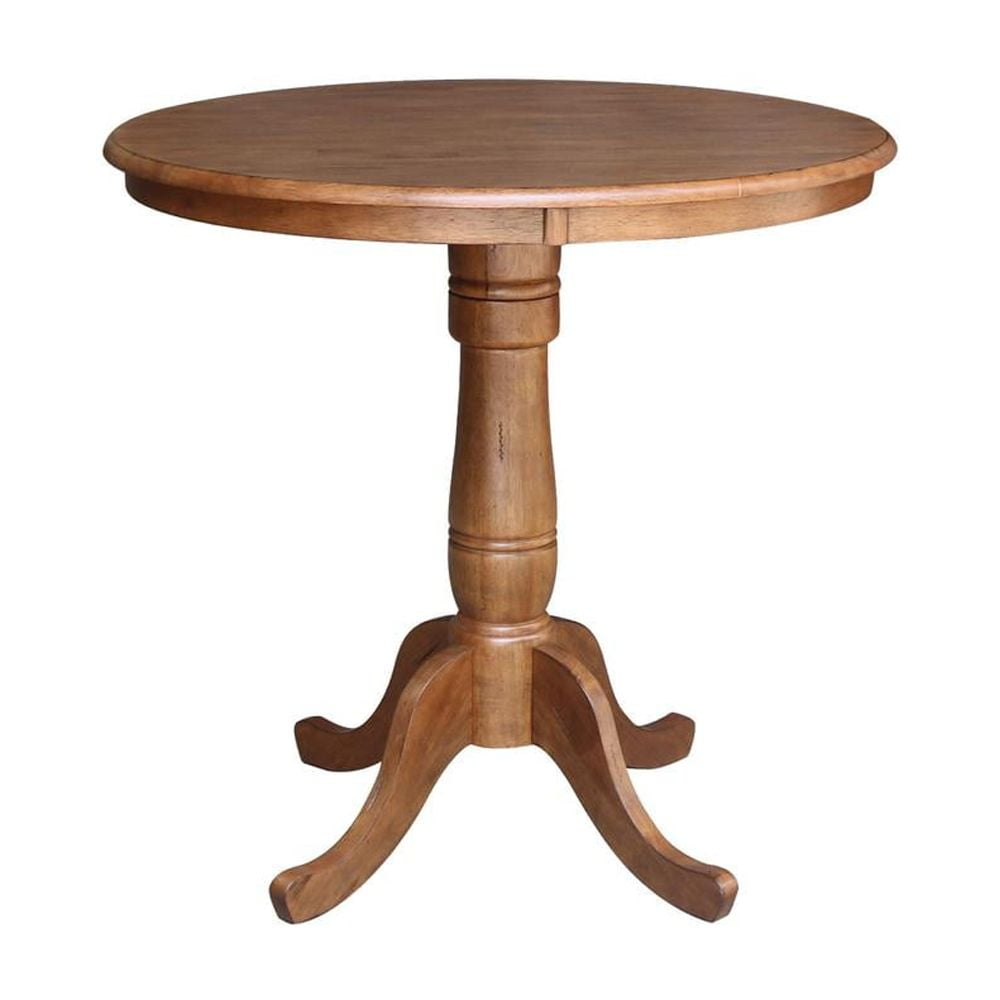 Distressed Oak Round Wood Extendable Bar Height Table