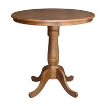 36" Solid Wood Round Top Pedestal Table in Distressed Oak  - 35.1" Height