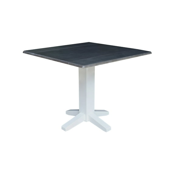 36" Solid Wood Square Dual Drop Leaf Dining Table in White/Heather Gray