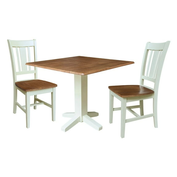 36" Solid Wood Square Dual Drop Leaf Dining Table with 2 Chairs - Multi-Color