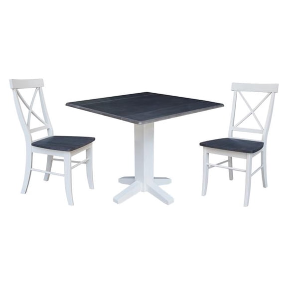 36" Solid Wood Square Dual Drop Leaf Dining Table with 2 Dining Chairs