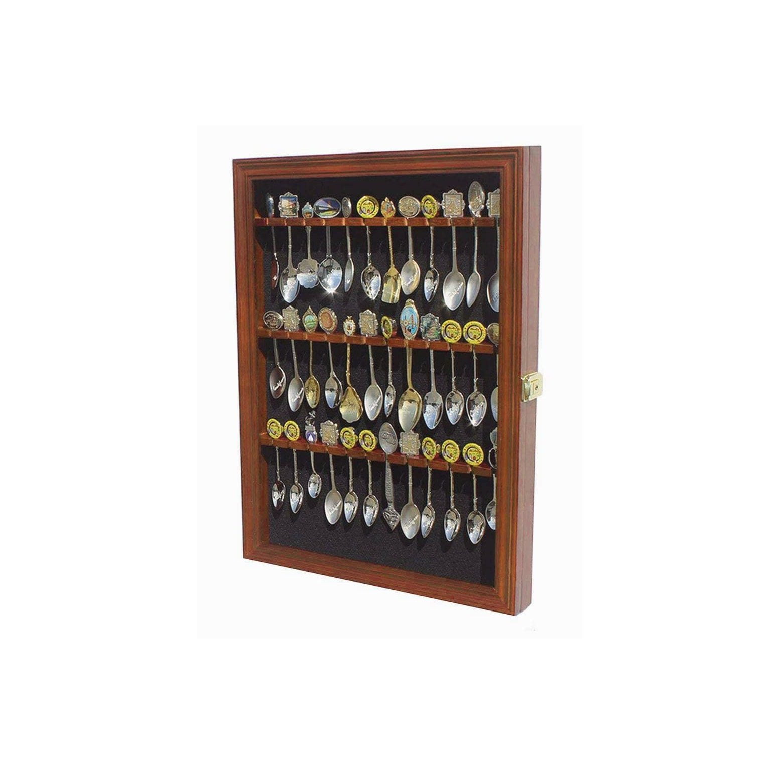 36 Souvenir Tea Spoon Solid Wood Display Case Rack with Glass