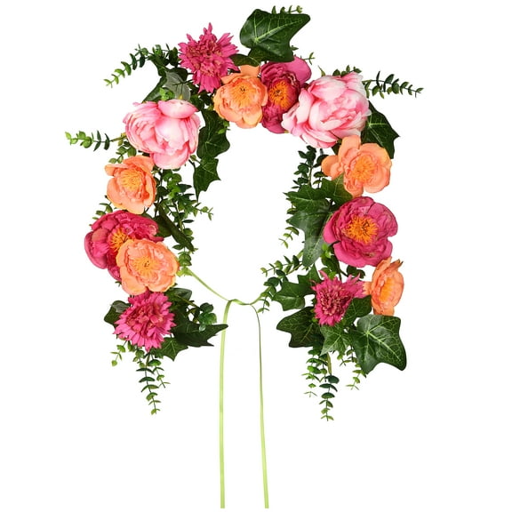 CC Christmas Decor 36" Pink and Peach Orange Spring Peony Floral Artificial Mailbox Swag, Unlit