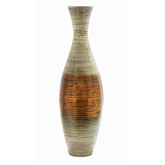 36" Spun Bamboo Floor Vase - Cream And Orange