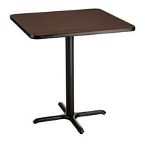 36" Square Cafe Table With "X" Base, 36" Height, Particleboard Core T-Mold, Mahogany Top, Black Frame
