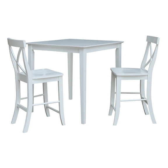36" Square Counter Height Dining Table with 2 X-Back Stools - White - 3-Piece Set