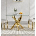 thumbnail image 1 of 36'' Square Dining Table for 2-4, X-Shape Metal Legs, Glass Tea Table Square Gold Kitchen Table for Small Space, 1 of 14
