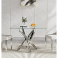 thumbnail image 1 of 36'' Square Dining Table for 2-4, X-Shape Silver Metal Legs, Glass Tea Table Square Kitchen Table for Small Space, 1 of 14