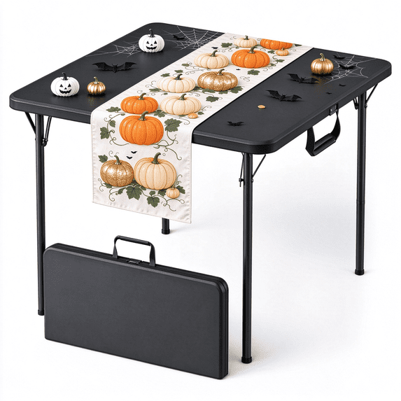 36" Square Folding Table with Handle, 400lbs Weight Capacity Foldable Table with HDPE Tabletop & Heavy-Duty Steel Legs, Large Portable Picnic Table for Indoor Outdoor, Black