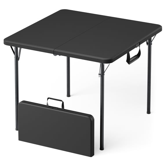 36" Square Folding Table with Handle, 400lbs Weight Capacity Foldable Table with HDPE Tabletop & Heavy-Duty Steel Legs, Large Portable Picnic Table for Indoor Outdoor, Black