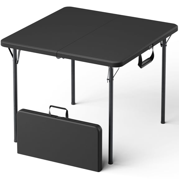 36" Square Folding Table with Handle, 400lbs Weight Capacity Foldable Table with HDPE Tabletop & Heavy-Duty Steel Legs, Large Portable Picnic Table for Indoor Outdoor, Black