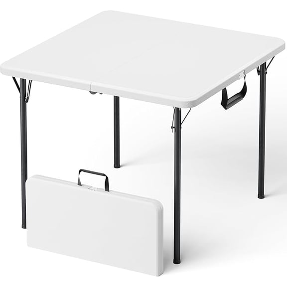 36" Square Folding Table with Handle, 400lbs Weight Capacity Foldable Table with HDPE Tabletop & Heavy-Duty Steel Legs, Large Portable Picnic Table for Indoor Outdoor, White