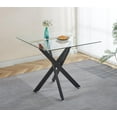 thumbnail image 1 of 36'' Square Glass Dining Table for 2-4, X-Shape Black Metal Legs, Glass Tea Table Square Kitchen Table for Small Space, 1 of 12