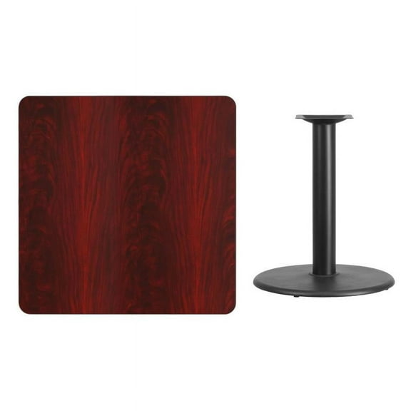 36" Square Mahogany Laminate Table Top With Table Height Round Base - Table Height Restaurant Table