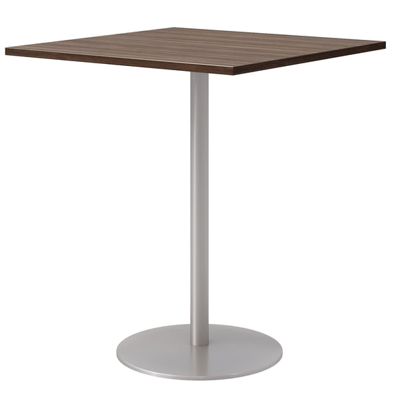 36" Square Pedestal Table - Studio Teak Top - Silver Base - Bistro Height