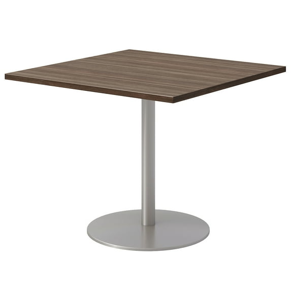 36" Square Pedestal Table - Studio Teak Top - Silver Base