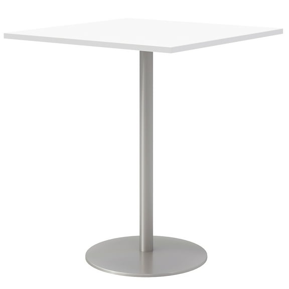 36" Square Pedestal Table - White Top - Silver Base - Bistro Height