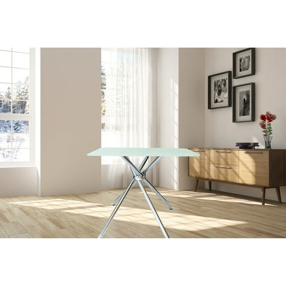 36" Square Tempered Frosted Glass Table, For Chic Kitchen & Dining, With Legs And Disk Fashionable Option Dining Rooms,