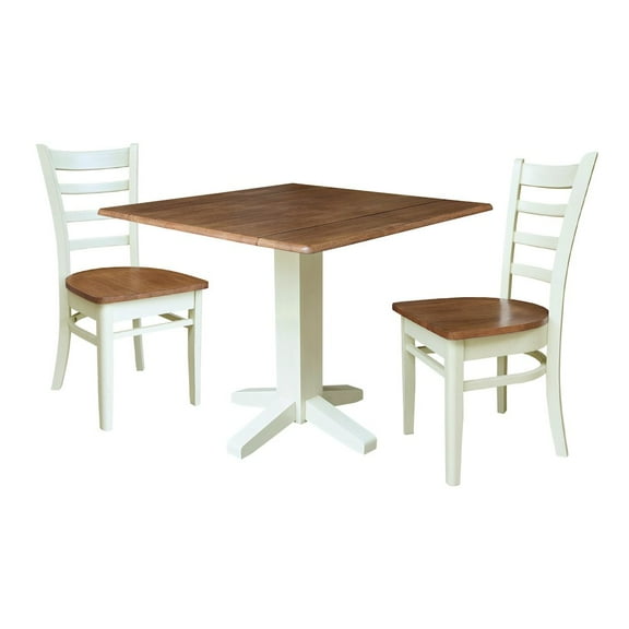 36" Square Wood Dual Drop Leaf Dining Table with Two Chairs