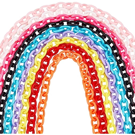 36 Strands 9 Colors Colorful Plastic Chains Oval Shape Curb Chain Cable Links Birds Toys for Cage Jewelry Making Bracelets Bag Glasses Lanyard DIY Crafts Findings Accessory 13~14M