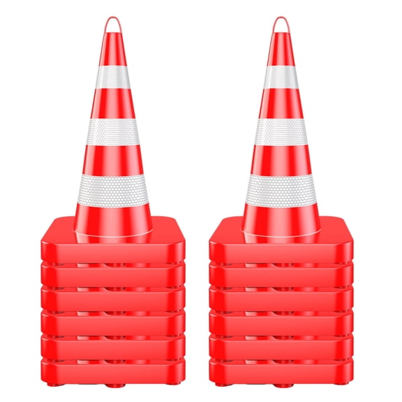 36" Structurally Stable PVC Traffic Cones 12 Pack, Orange Safety Cones with Handle and Reflective Collars, Parking Lot Cone Construction Cones for Highway Maintenance and Road Repairs