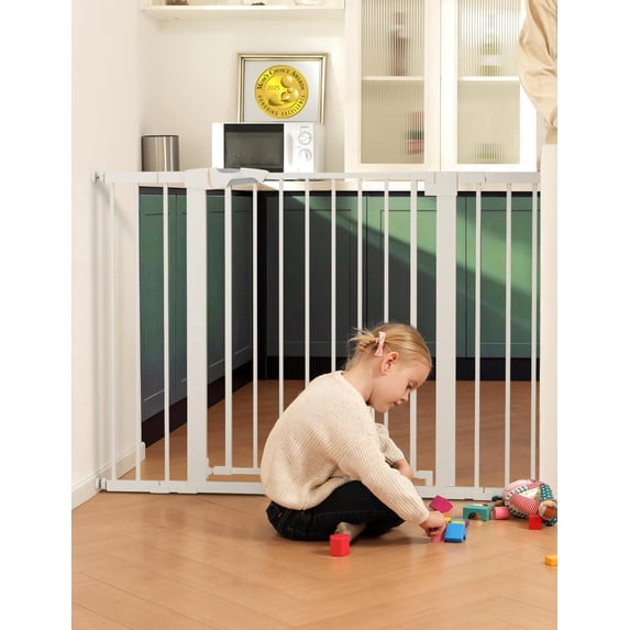 36" Tall Gate Pressguard P7 29-48" Auto Close Mounted Dog For Stairs Doorways & Hallway Protector Beasy Walk Thru Pet White