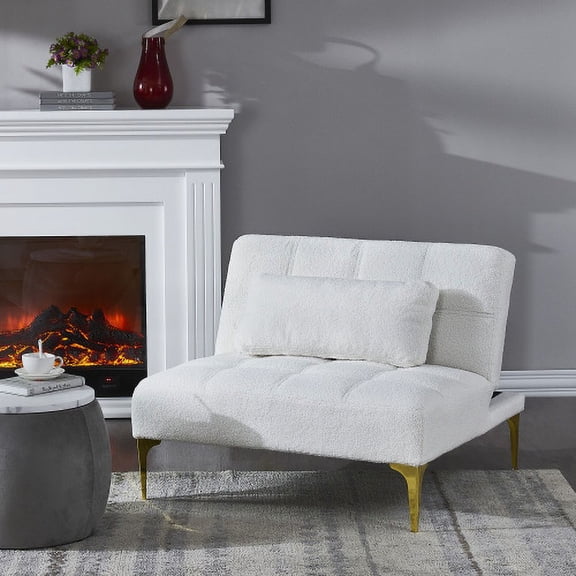 36" Teddy Fabric Modern Accent Chair, Comfy Reading Chair with 3 Backrest Settings, Modern Minimalist Sofa Chair with Metal Legs for Small Spaces, White Teddy