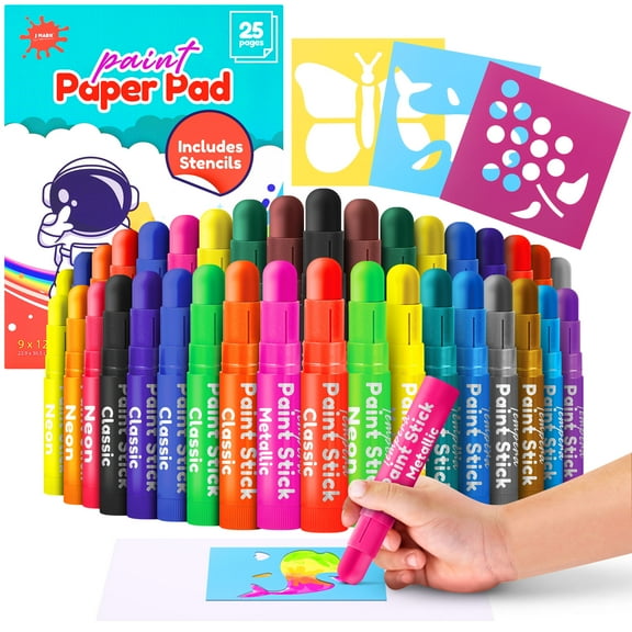 36 Tempera Paint Stick, Pad and Stencil Set