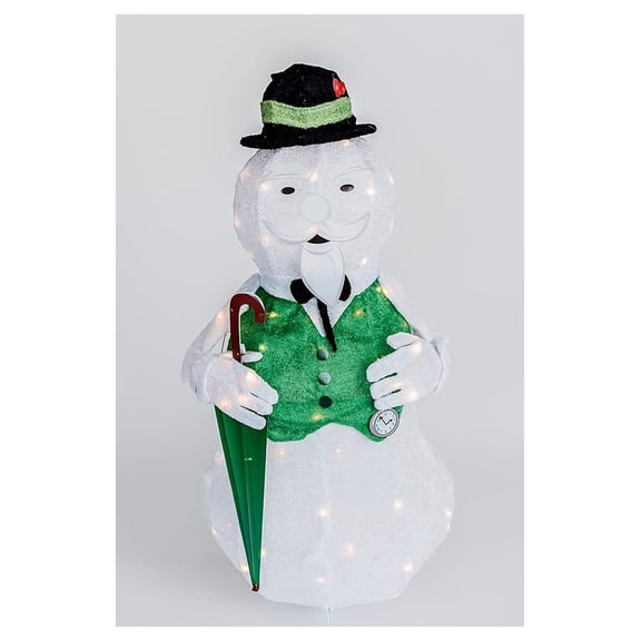 36" Tinsel Sam The Snowman Christmas Decoration with Umbrella - Rudolph The Red-Nosed Reindeer Holiday Decor - 80 Clear Lights - Indoor Outdoor