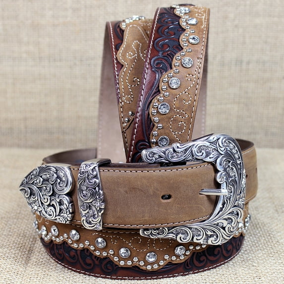 Tony Lama Ladies Brown Kaitlyn Crystal Belt C50499