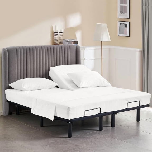 36" Top Split Head Sheets, 600-TC Egyptian Cotton 4-Piece Queen Split Head Sheet Set, 9–12 Inch Deep Pocket, Stripe White