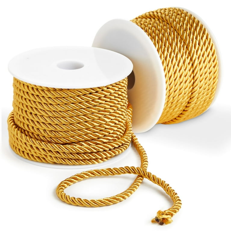 36 Total Yards 5mm Twisted Gold Cord for Crafts, Gold Rope Ribbon for Sewing,  Upholstery Trim, and Household Decorations, 2 Rolls of 0.2 Inch Reinforced  Polyester Cordage, 18 Yards per Roll 