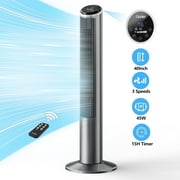 Qunler Tower Fan for Home, 40" Bladeless Fan with Remote, 70° Oscillation, 3 Speeds, 2 Modes, 15H Timer Quiet AC Motor Floor Fan for Bedroom, Office, Gray